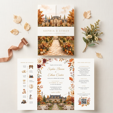 Fall Wedding Invitations, Rustic Autumn Wedding Invitation Suite, Personalized Floral Wedding Invites, Elegant Pumpkin Wedding Stationery