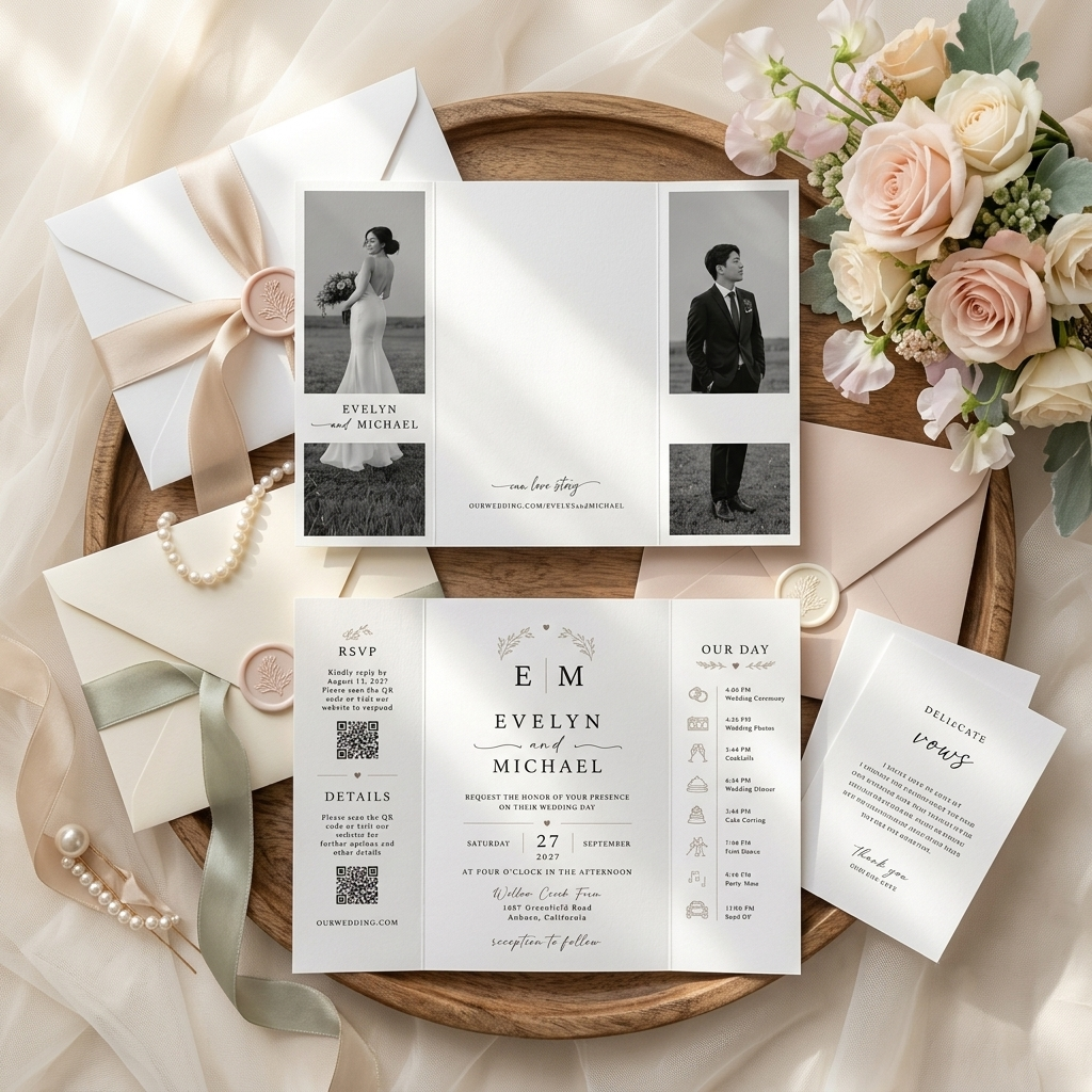 Personalized Wedding Invitation Suite, Elegant Photo Wedding Invitations, Custom RSVP & Details Cards