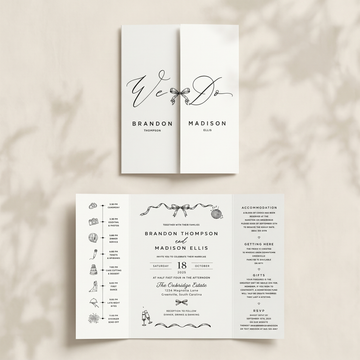Personalized Monogram Wedding Invitation, Elegant Bow Wedding Invitation Suite, Black and White Custom Wedding Stationery