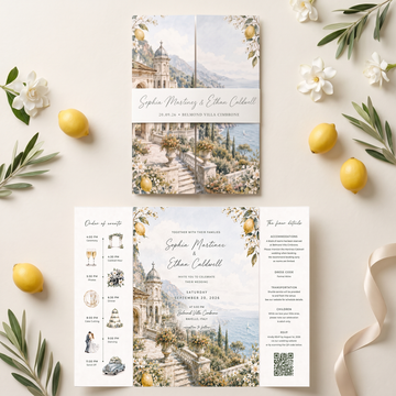Amalfi Coast Lemon Wedding Invitation Suite, Italy Wedding Invitations, Personalized Destination Wedding Invite