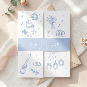 Personalized Blue Wedding Invitation Suite | Elegant Illustrated Wedding Invitations with Custom Details & RSVP