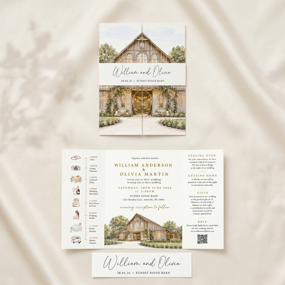 Personalized Wedding Invitation with Custom Venue Illustration | Rustic Wedding Invitation Suite