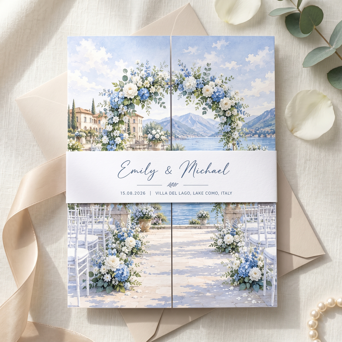 Personalized Mediterranean Wedding Invitation Suite | Elegant Floral Venue Invitations with Custom RSVP & QR Code