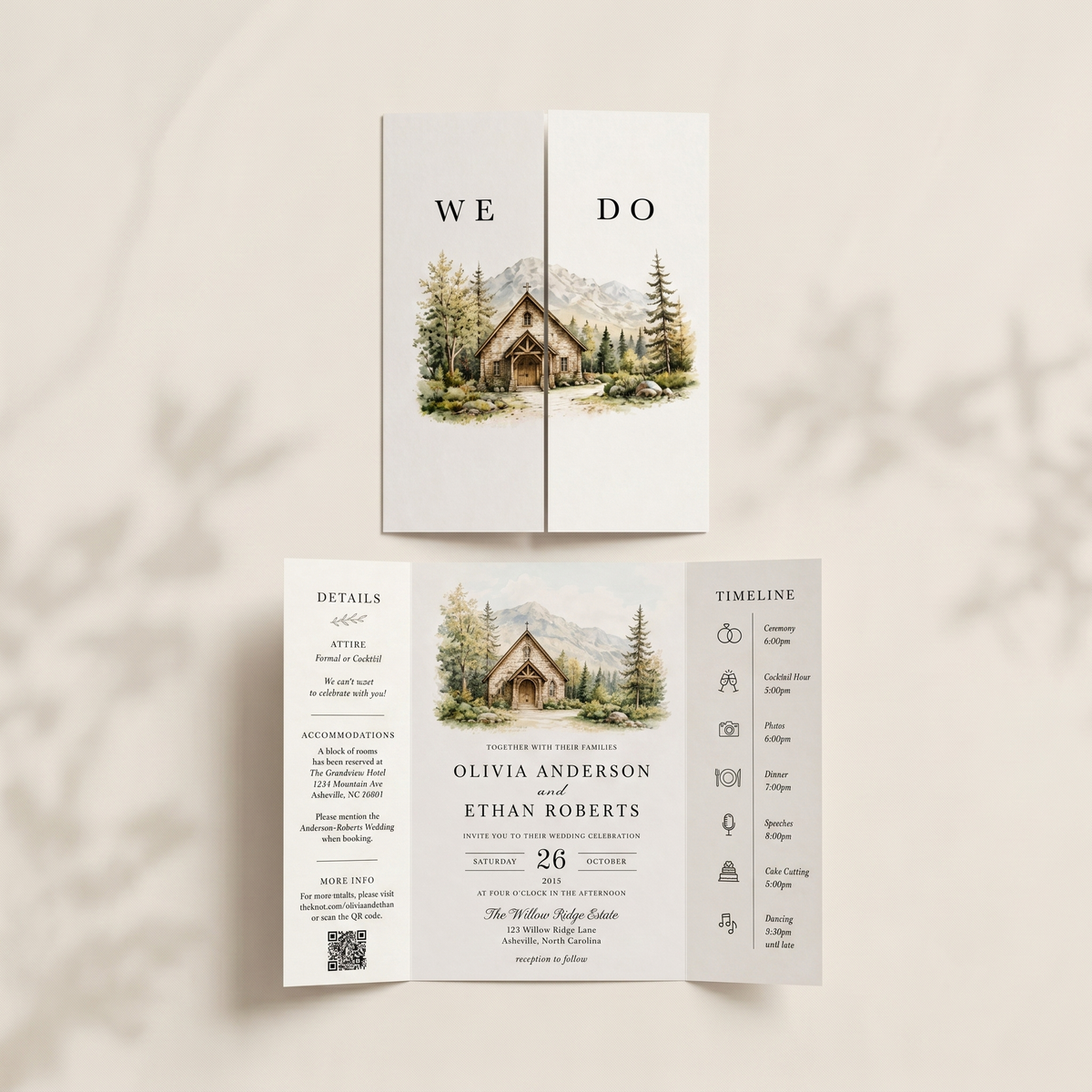 Personalized Wedding Invitation, Custom Venue Watercolor Illustration, Rustic Wedding Invitation Suite