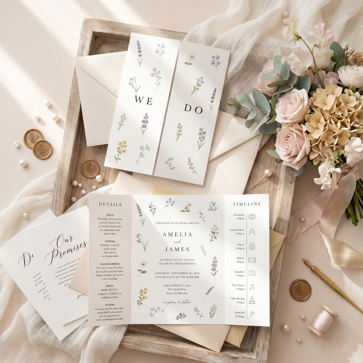 Personalized Botanical Wedding Invitation Suite | Custom Floral Wedding Invitations with RSVP & QR Code