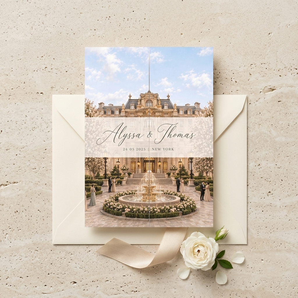 Personalized Luxury Wedding Invitation Suite | Custom Wedding Venue Illustration, Elegant RSVP & QR Code