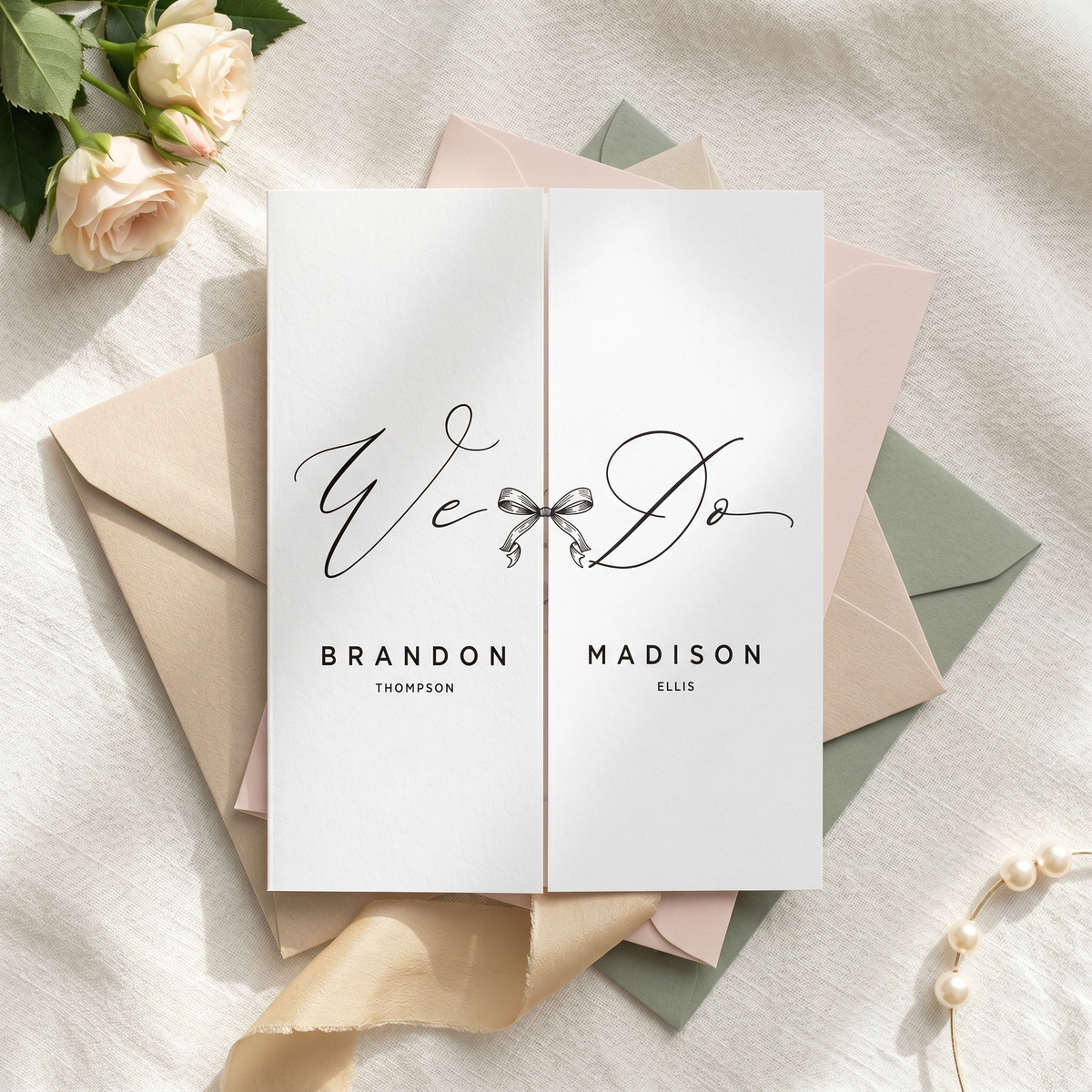 Personalized Monogram Wedding Invitation, Elegant Bow Wedding Invitation Suite, Black and White Custom Wedding Stationery