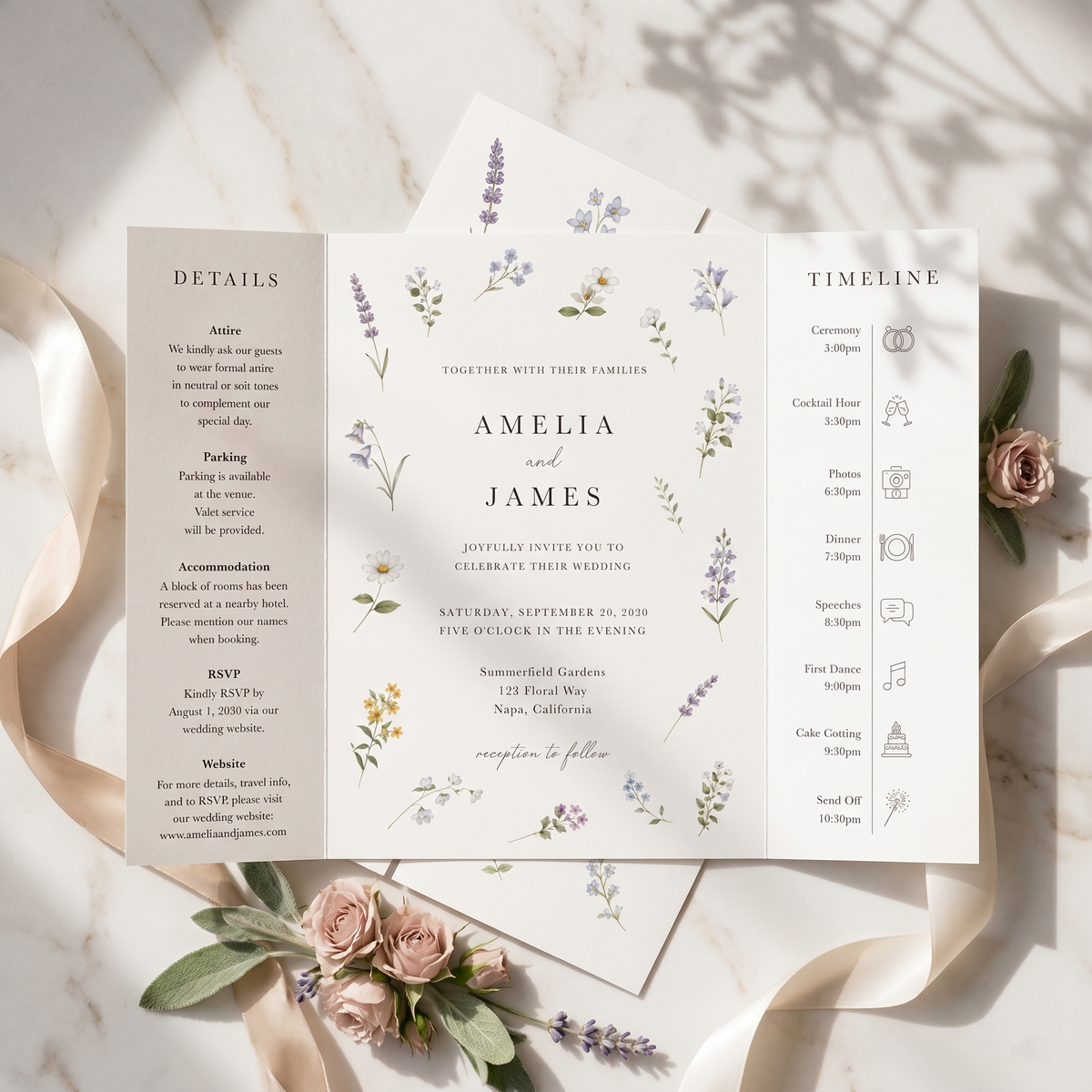 Personalized Botanical Wedding Invitation Suite | Custom Floral Wedding Invitations with RSVP & QR Code