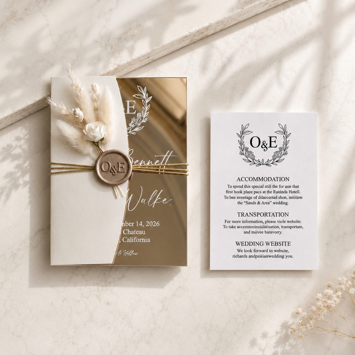 Luxury Gold Mirror Acrylic Wedding Invitation, Personalized Wedding Invite Suite with QR RSVP Card, Details Card & Envelope