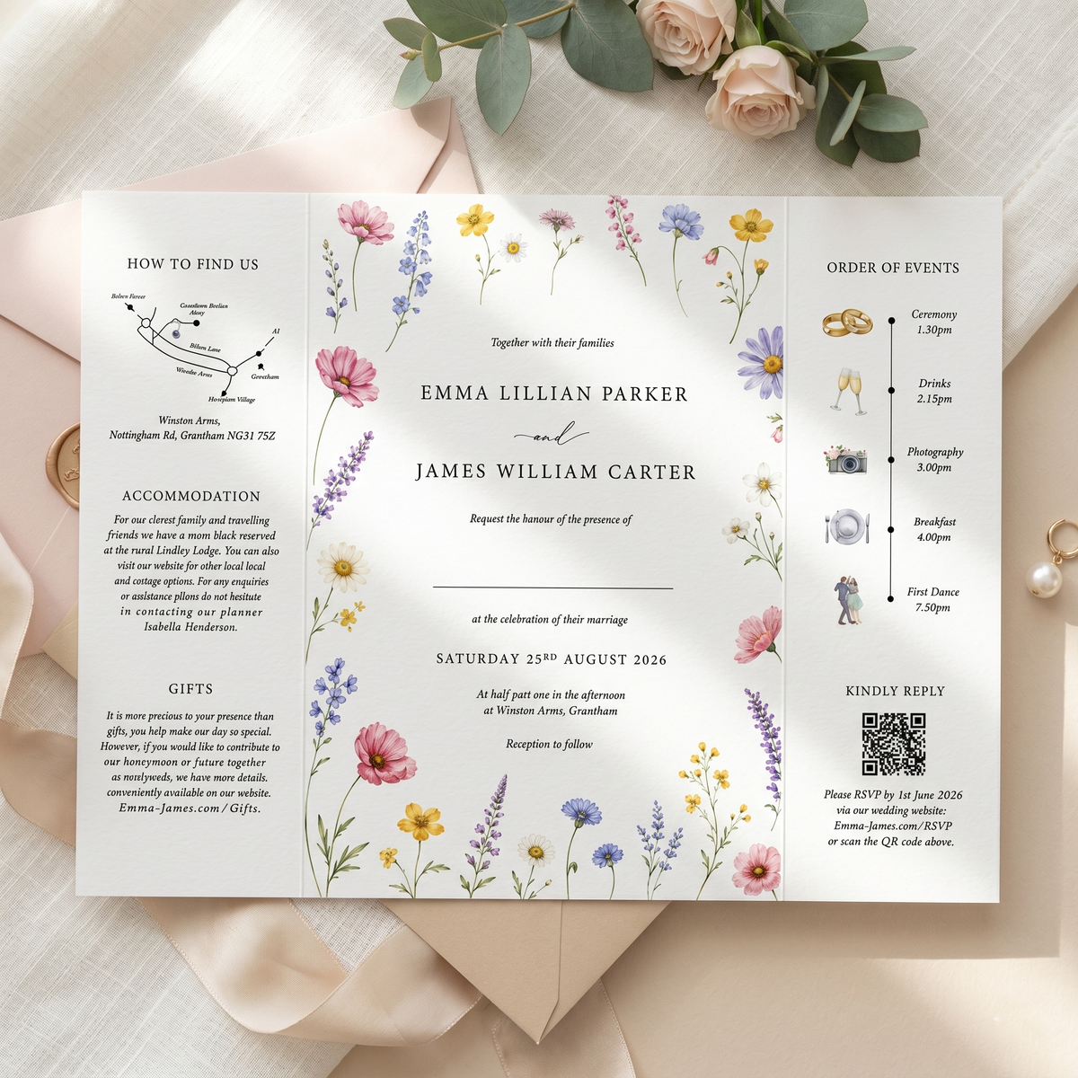 Wildflower Wedding Invitation Suite | Elegant Botanical Wedding Invitations with Custom RSVP & QR Code