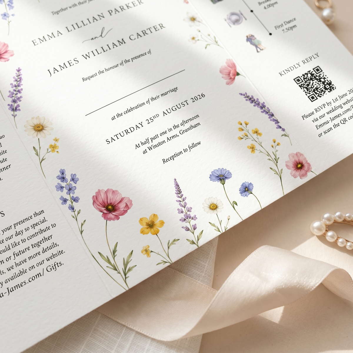 Wildflower Wedding Invitation Suite | Elegant Botanical Wedding Invitations with Custom RSVP & QR Code