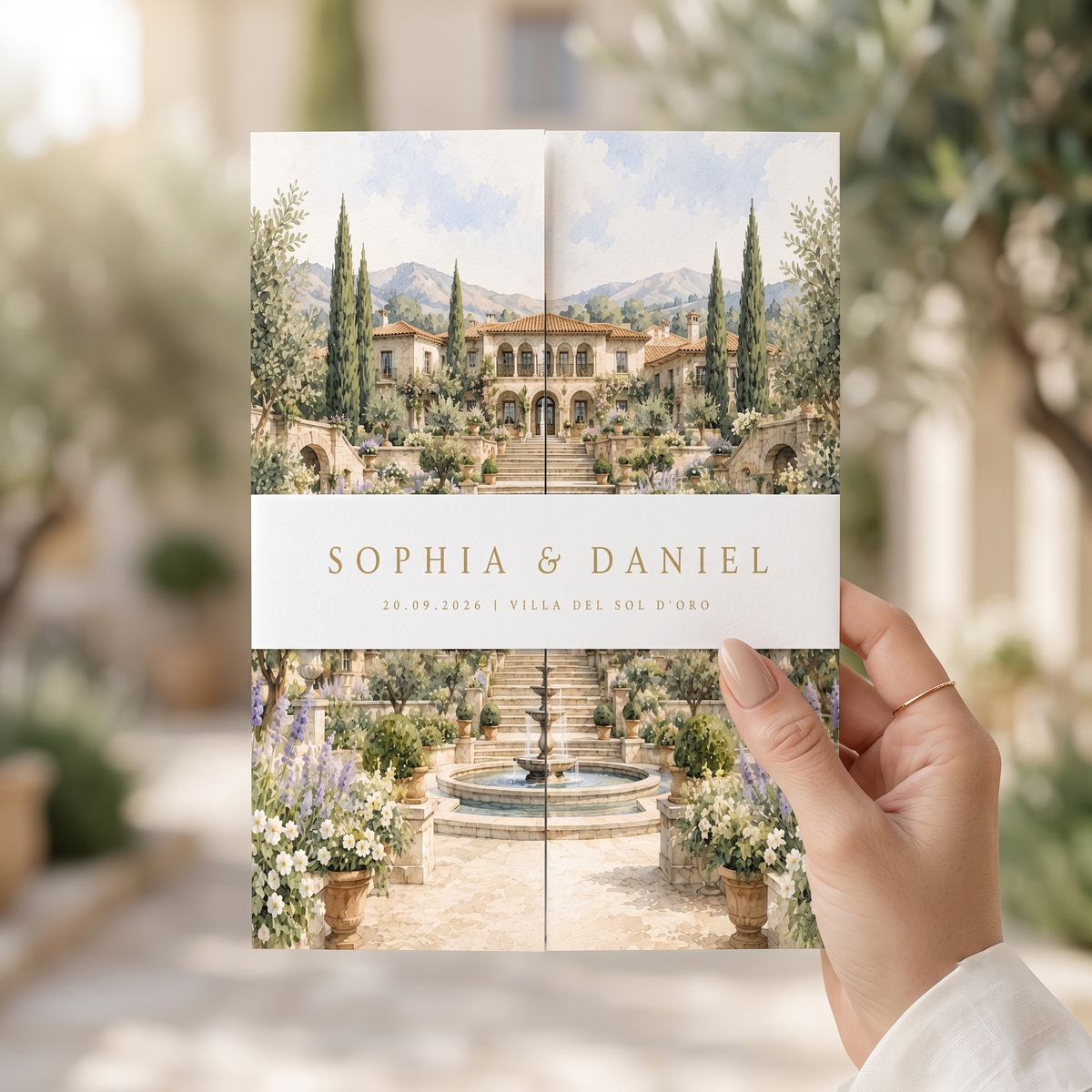Personalized Villa Wedding Invitation Suite | Luxury Floral Wedding Invitations with Custom Venue Illustration & RSVP