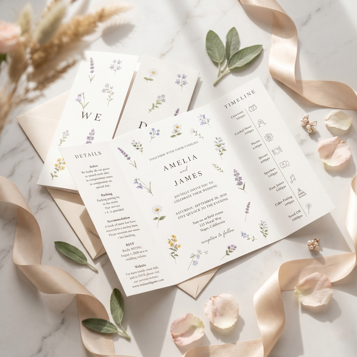 Personalized Botanical Wedding Invitation Suite | Custom Floral Wedding Invitations with RSVP & QR Code