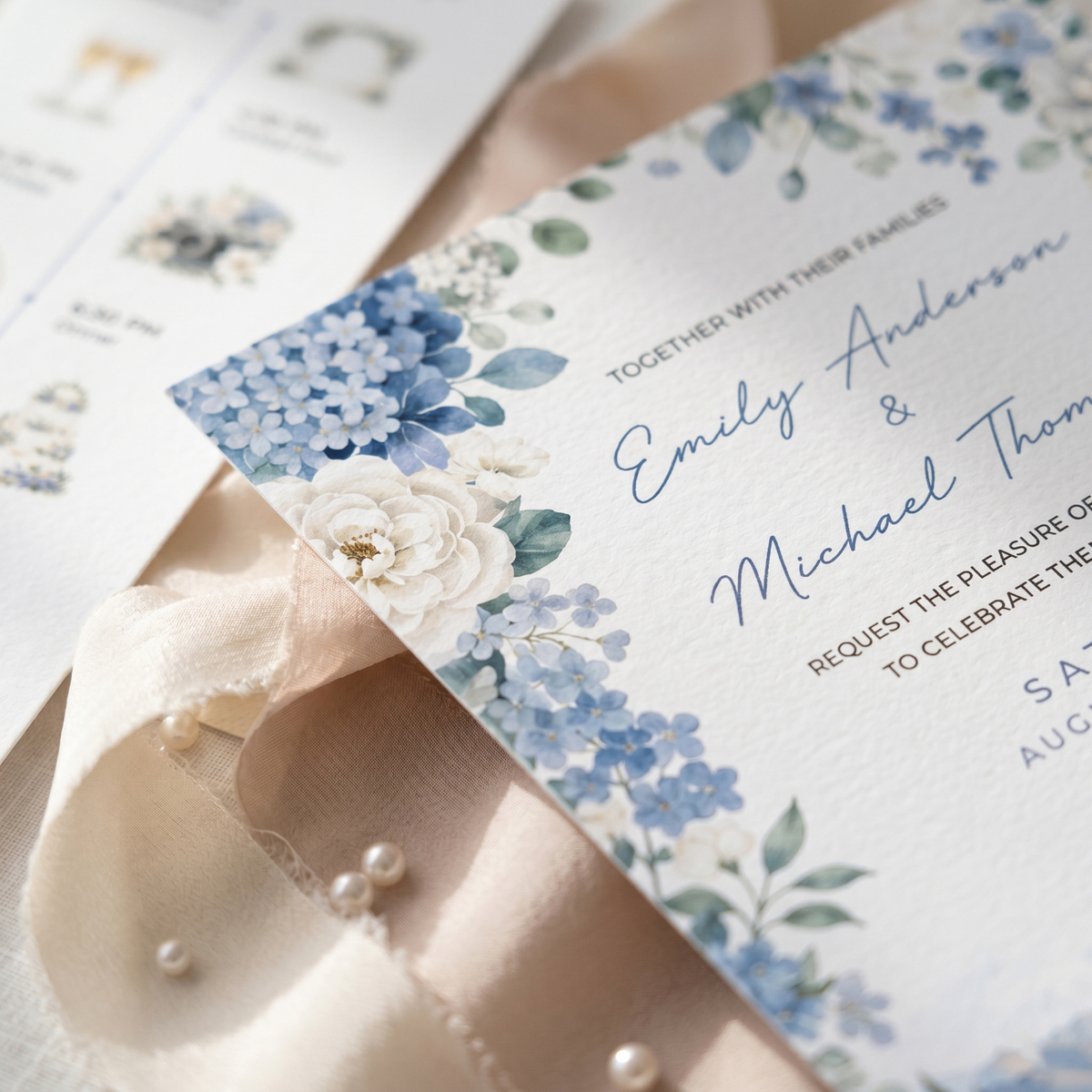 Personalized Mediterranean Wedding Invitation Suite | Elegant Floral Venue Invitations with Custom RSVP & QR Code
