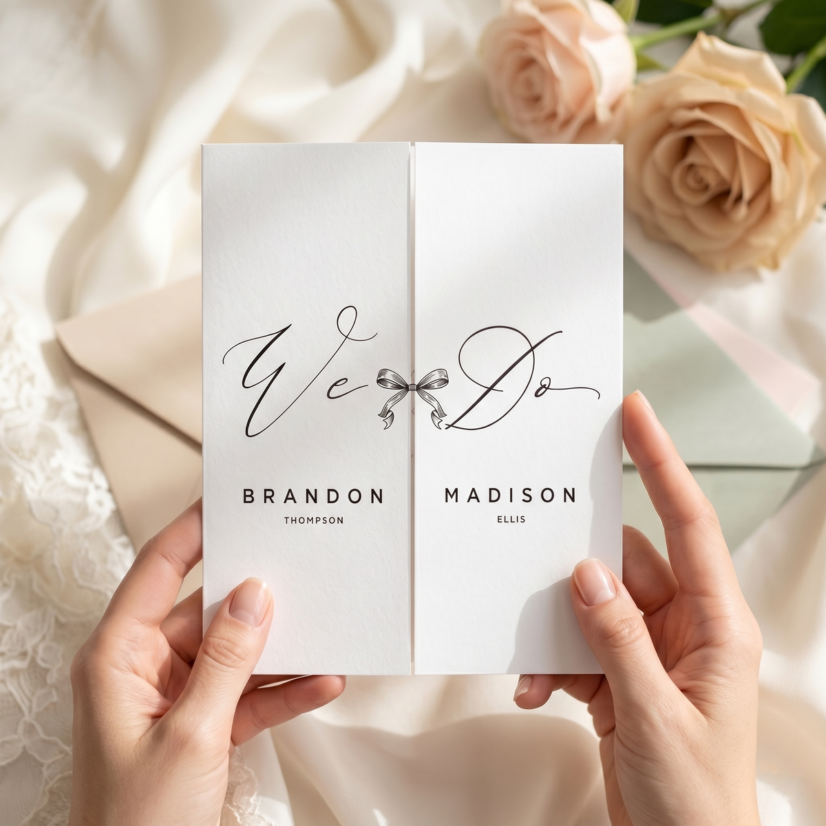 Personalized Monogram Wedding Invitation, Elegant Bow Wedding Invitation Suite, Black and White Custom Wedding Stationery