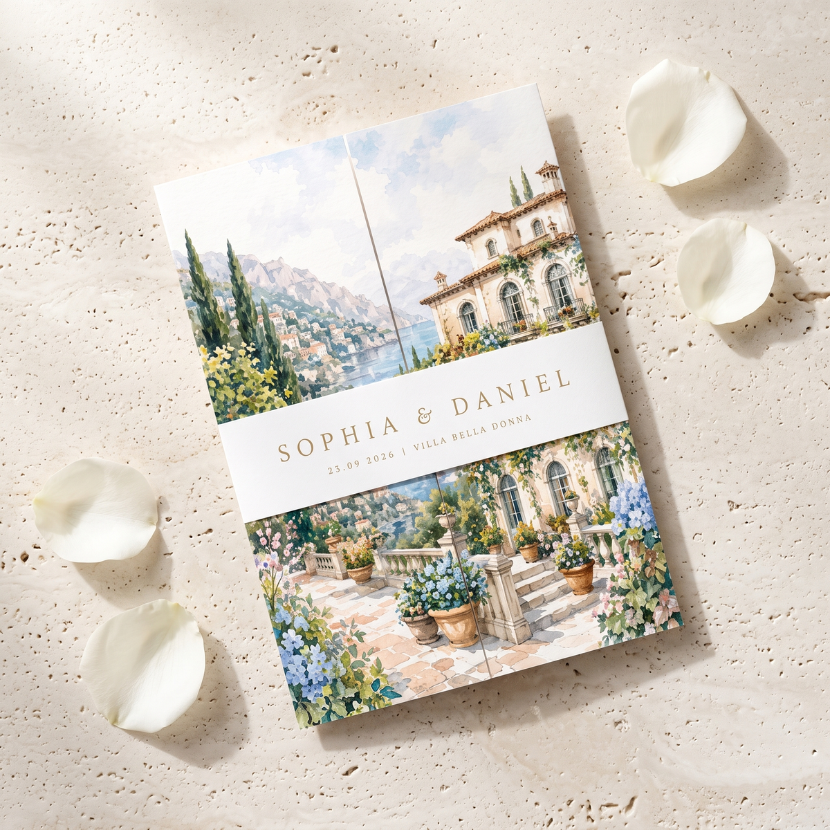 Watercolor Italian Wedding Invitations, Personalized Venue, Luxury Floral Wedding Invitation Suite