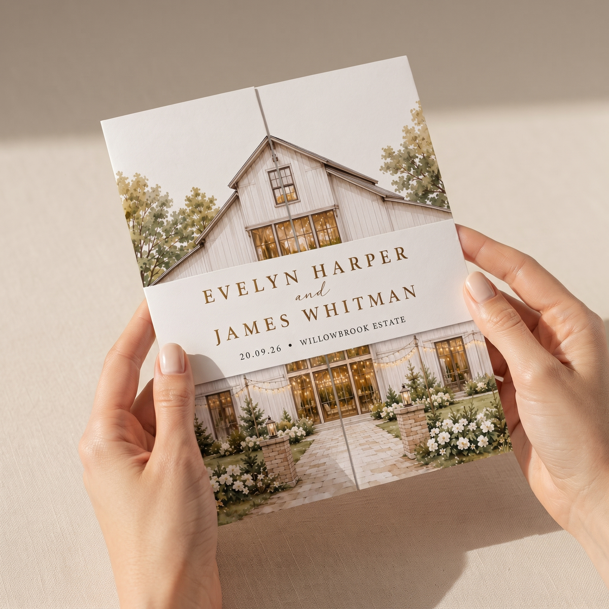 Personalized Rustic Barn Wedding Invitations, Watercolor Venue Illustration, Elegant Wedding Invitation Suite, Custom RSVP & Details Card