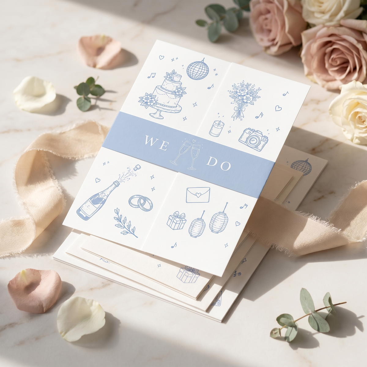 Personalized Blue Wedding Invitation Suite | Elegant Illustrated Wedding Invitations with Custom Details & RSVP