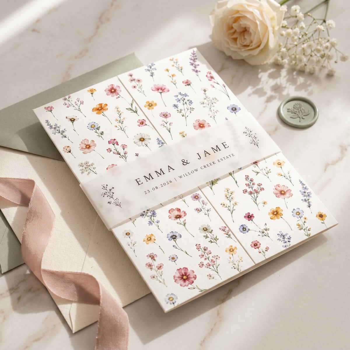 Wildflower Wedding Invitation Suite | Elegant Botanical Wedding Invitations with Custom RSVP & QR Code