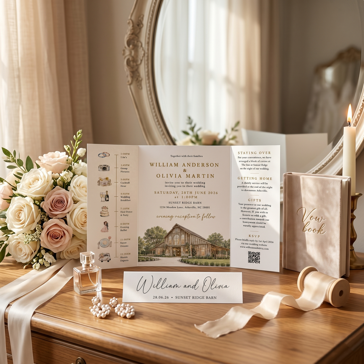 Personalized Wedding Invitation with Custom Venue Illustration | Rustic Wedding Invitation Suite