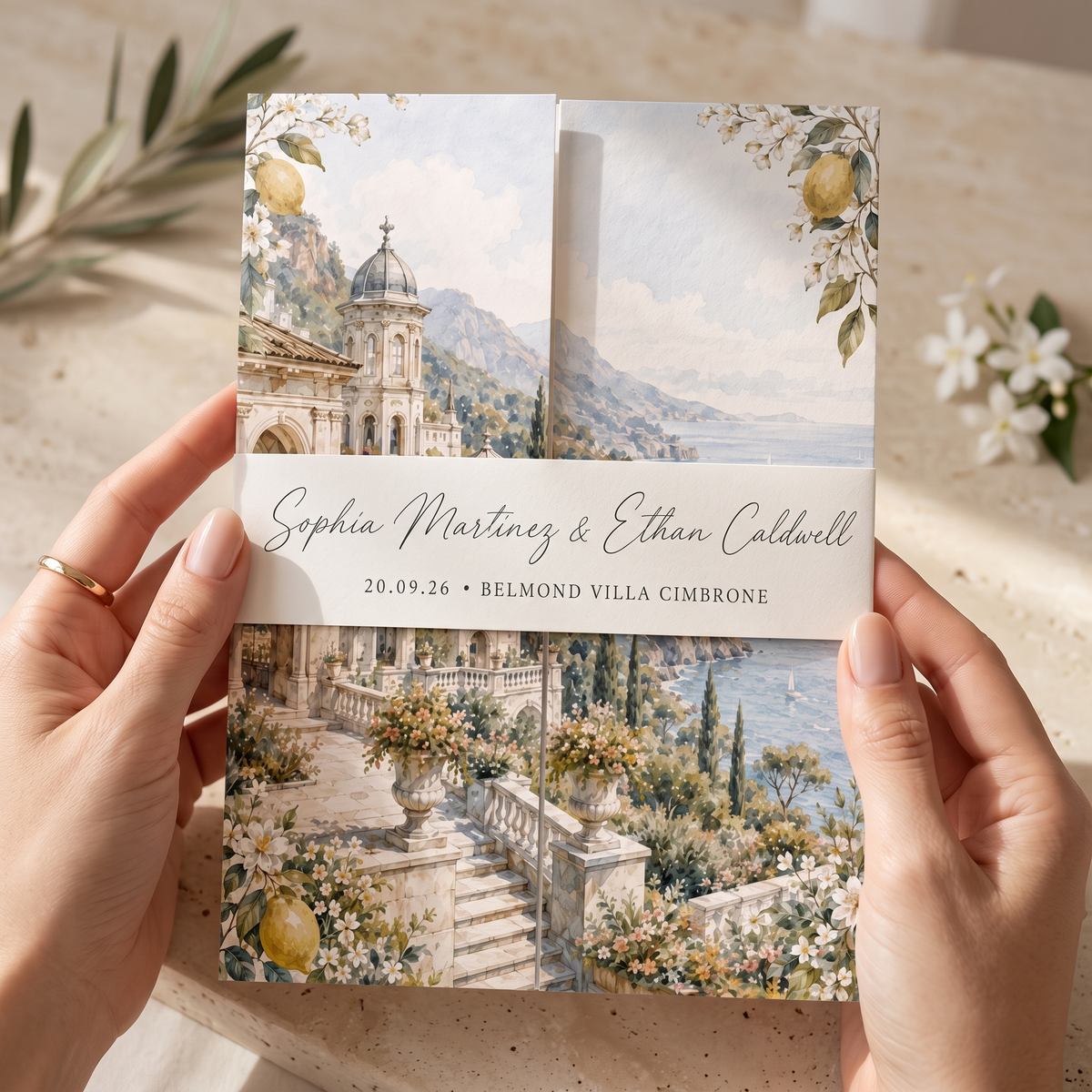 Amalfi Coast Lemon Wedding Invitation Suite, Italy Wedding Invitations, Personalized Destination Wedding Invite