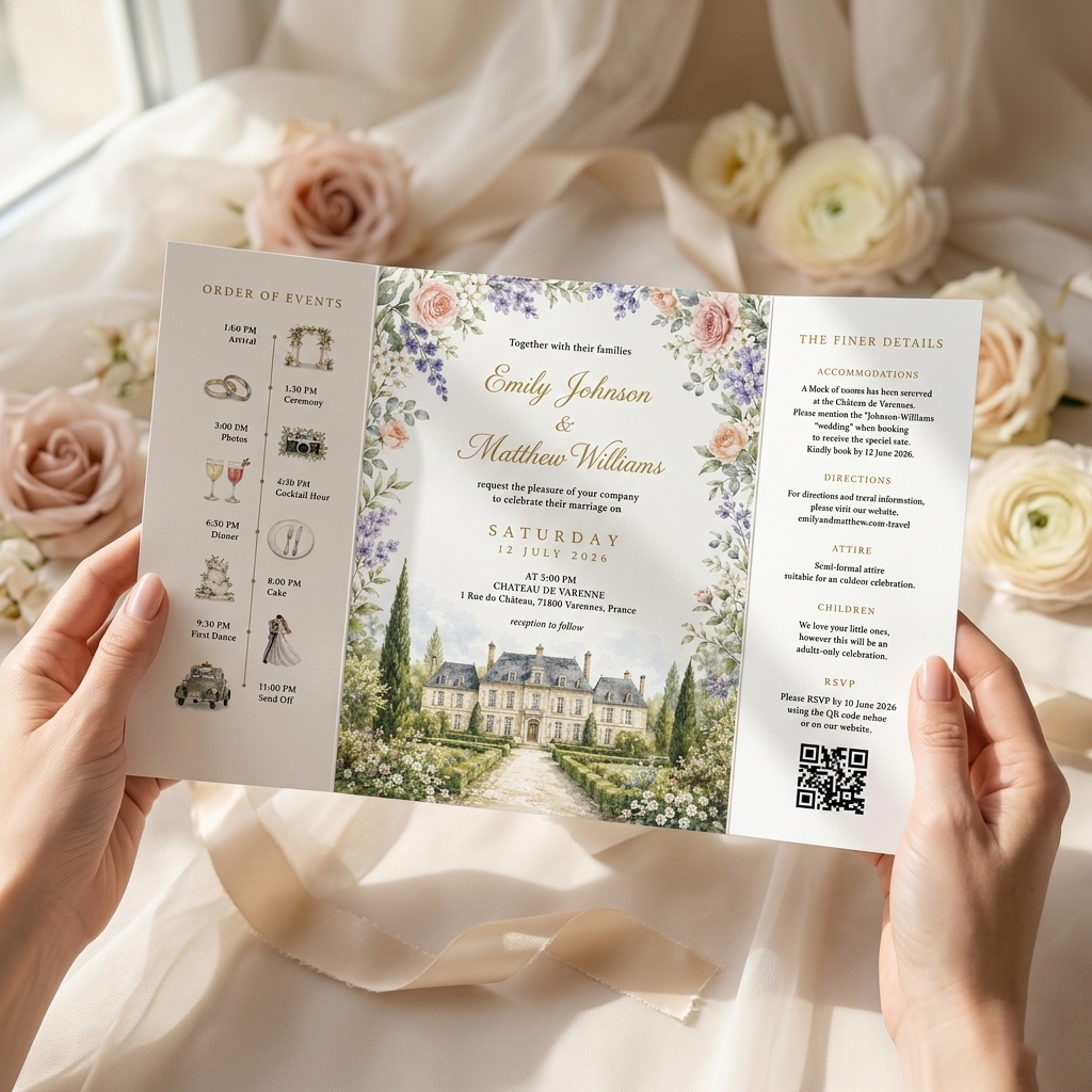 Personalized Wedding Invitation, Custom Watercolor Wedding Venue Illustration, Luxury Floral Wedding Invitation Suite