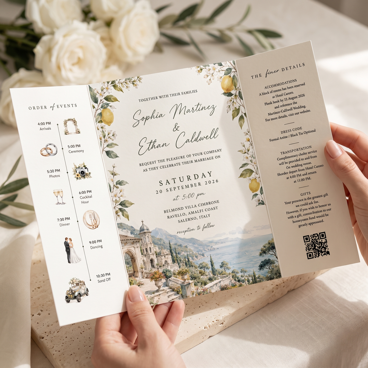 Amalfi Coast Lemon Wedding Invitations, Italian Riviera Destination Wedding Invitation Suite, Watercolor Villa Wedding Invite, Personalized