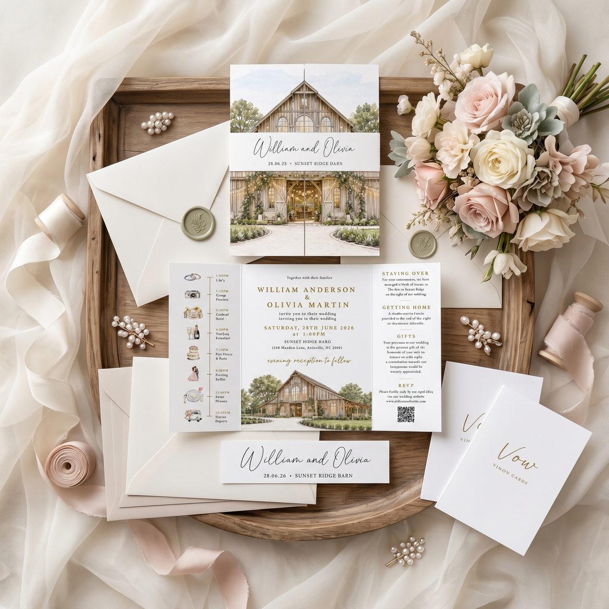 Personalized Wedding Invitation with Custom Venue Illustration | Rustic Wedding Invitation Suite