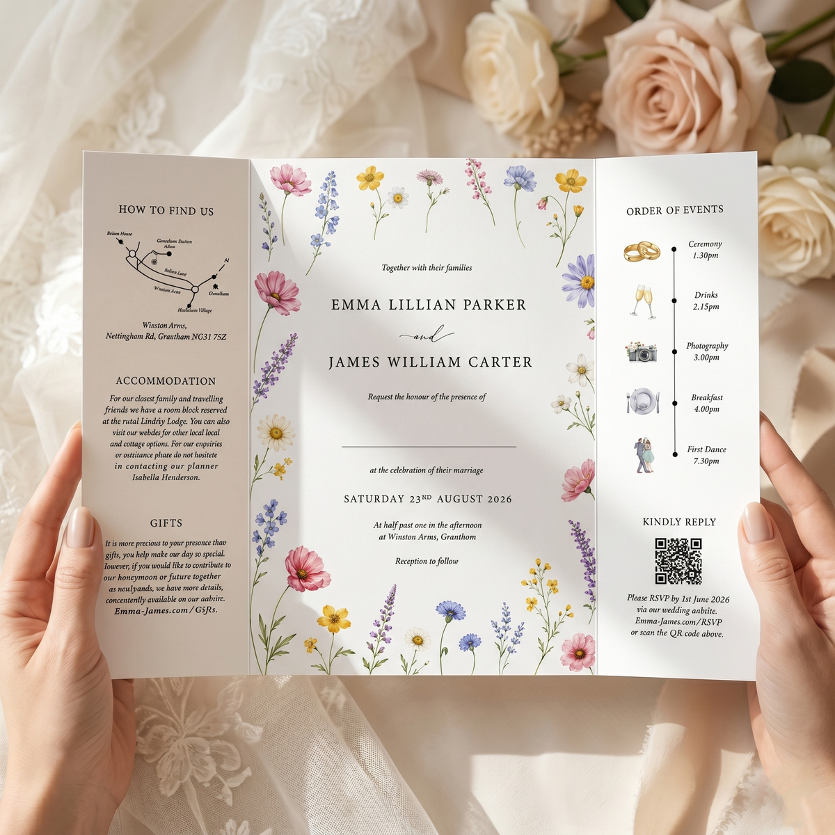 Wildflower Wedding Invitation Suite | Elegant Botanical Wedding Invitations with Custom RSVP & QR Code