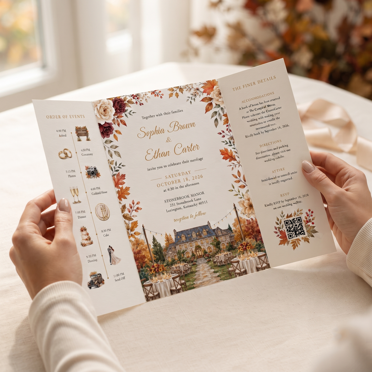 Fall Wedding Invitations, Rustic Autumn Wedding Invitation Suite, Personalized Floral Wedding Invites, Elegant Pumpkin Wedding Stationery