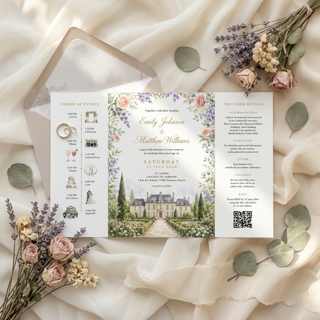 Personalized Wedding Invitation, Custom Watercolor Wedding Venue Illustration, Luxury Floral Wedding Invitation Suite