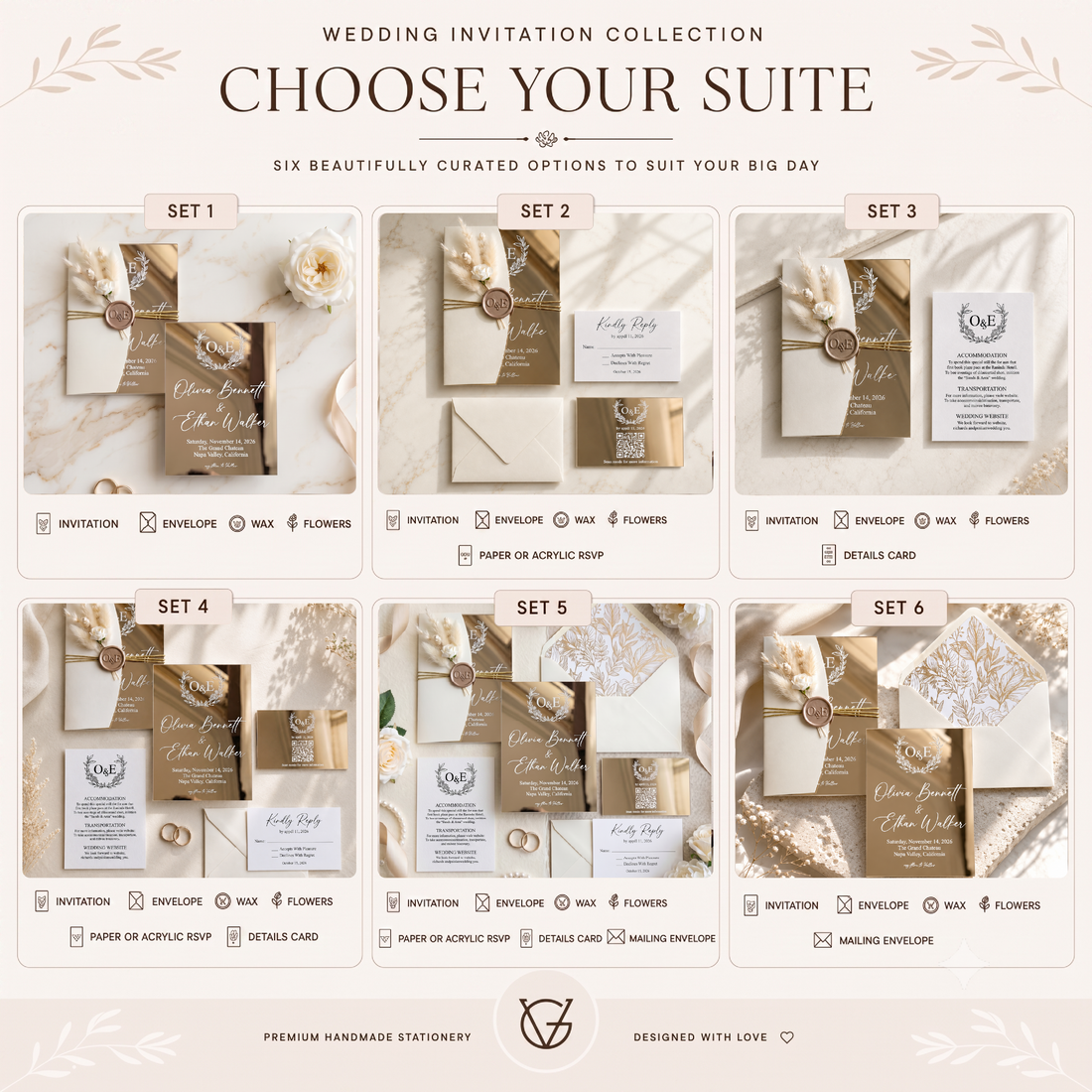 Luxury Gold Mirror Acrylic Wedding Invitation, Personalized Wedding Invite Suite with QR RSVP Card, Details Card & Envelope
