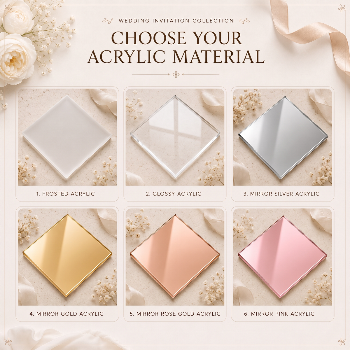 Luxury Gold Mirror Acrylic Wedding Invitation Suite, Personalized Wedding Invite with Cream Envelope, RSVP Card & Details Card